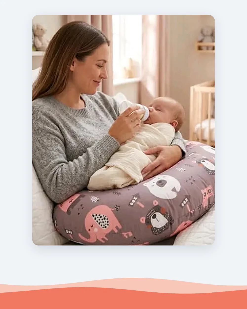 Feeding Pillow for Newborn Baby with Adjustable Strap Buckle & Removable Cover.